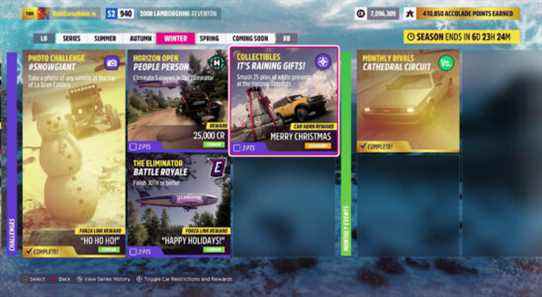 Écrasez des tas de cadeaux blancs trouvés aux avant-postes d'Horizon Forza Horizon 5 Il pleut des cadeaux