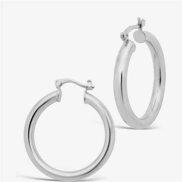 Boucles d'oreilles grosses créoles en tube plaqué rhodium Sterling Forever