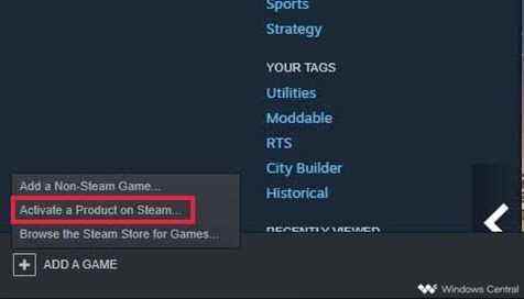 Cliquez sur Activer un produit sur Steam.