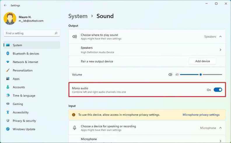 Activer l'audio mono sur Windows 11