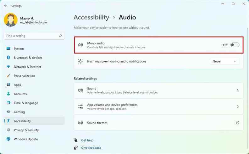 Désactiver l'audio mono à partir de l'accessibilité