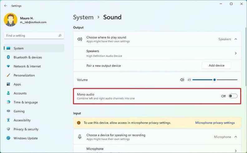 Windows 11 désactive l'audio mono