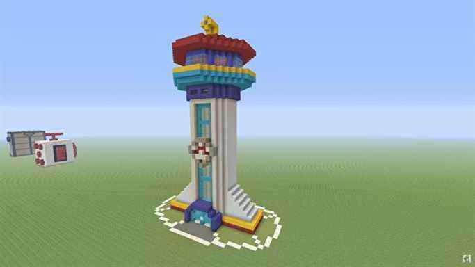 La tour du siège de la Pat'Patrouille construite à Minecraft