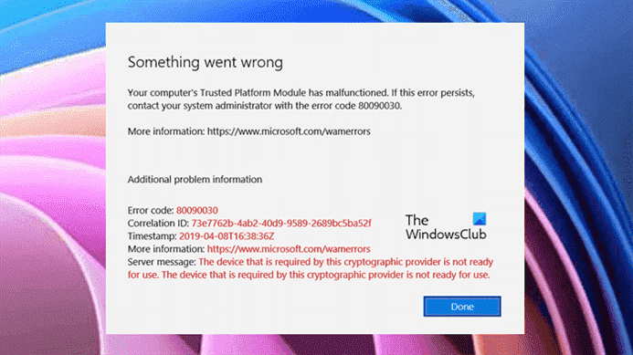 Fix Trusted Platform Module a mal fonctionné erreur 80090030, 80090016 dans Outlook
