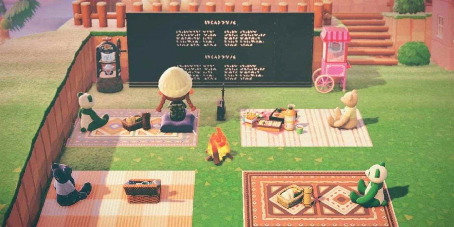 Animal Crossing: New Horizons Player montre une salle de cinéma en plein air confortable avec une affiche Midsommar
