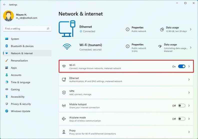 Ouvrez les paramètres WiFi sur Windows 11