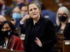 La vice-première ministre et ministre des Finances du Canada, Chrystia Freeland, prend la parole lors de la période des questions à la Chambre des communes le 29 novembre.