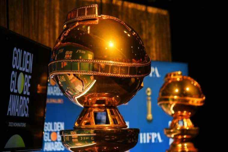 A view of the Golden Globe statue on stage before HFPA President Helen Hoehne announces the nominations for the 79th Annual Golden Globes at the Beverly Hilton Hotel on December 13, 2021 in Beverly Hills, California.