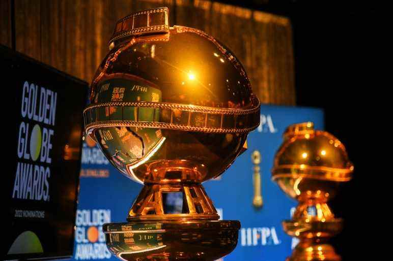 A view of the Golden Globe statue on stage before HFPA President Helen Hoehne announces the nominations for the 79th Annual Golden Globes at the Beverly Hilton Hotel on December 13, 2021 in Beverly Hills, California.