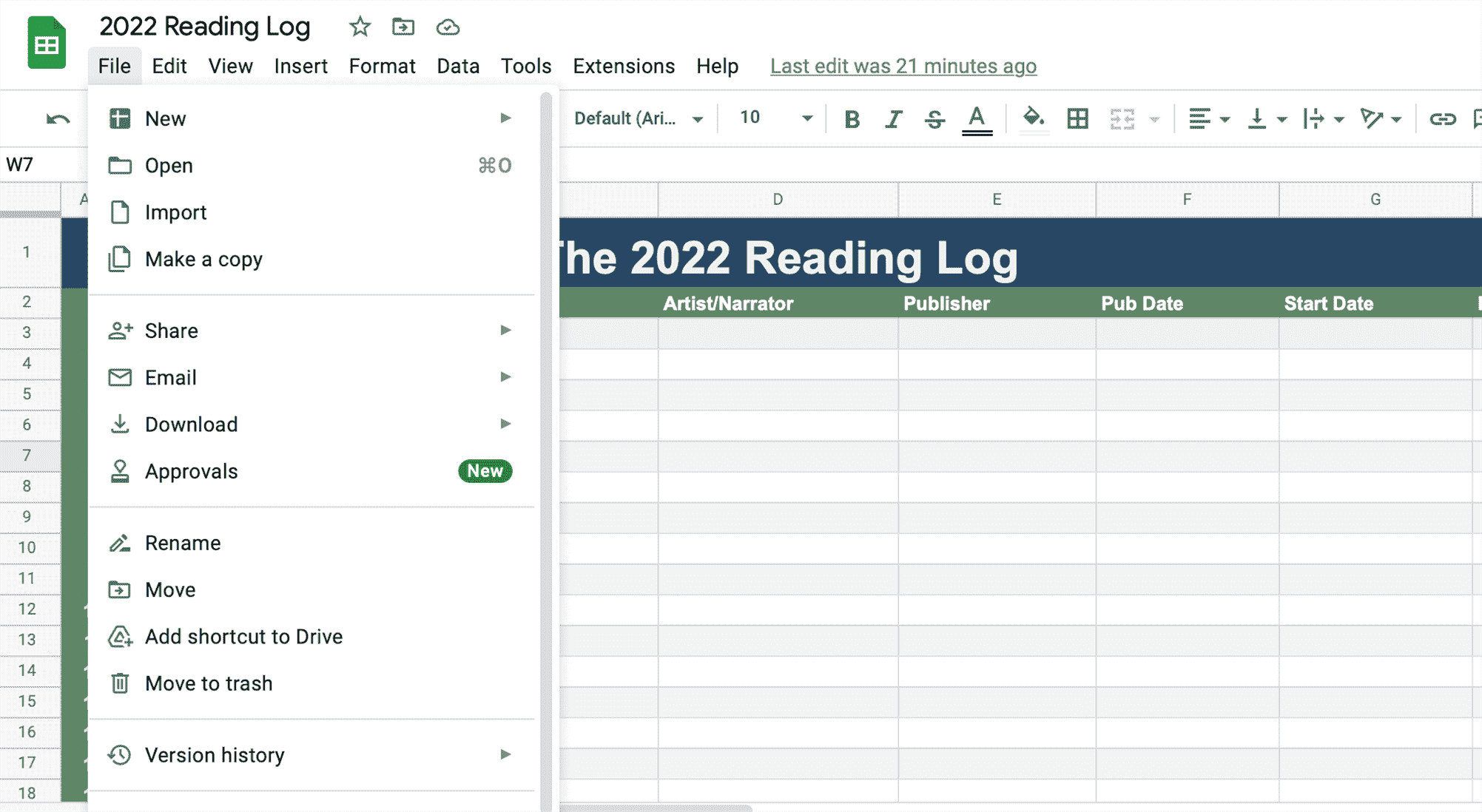 capture d'écran du journal de lecture 2022