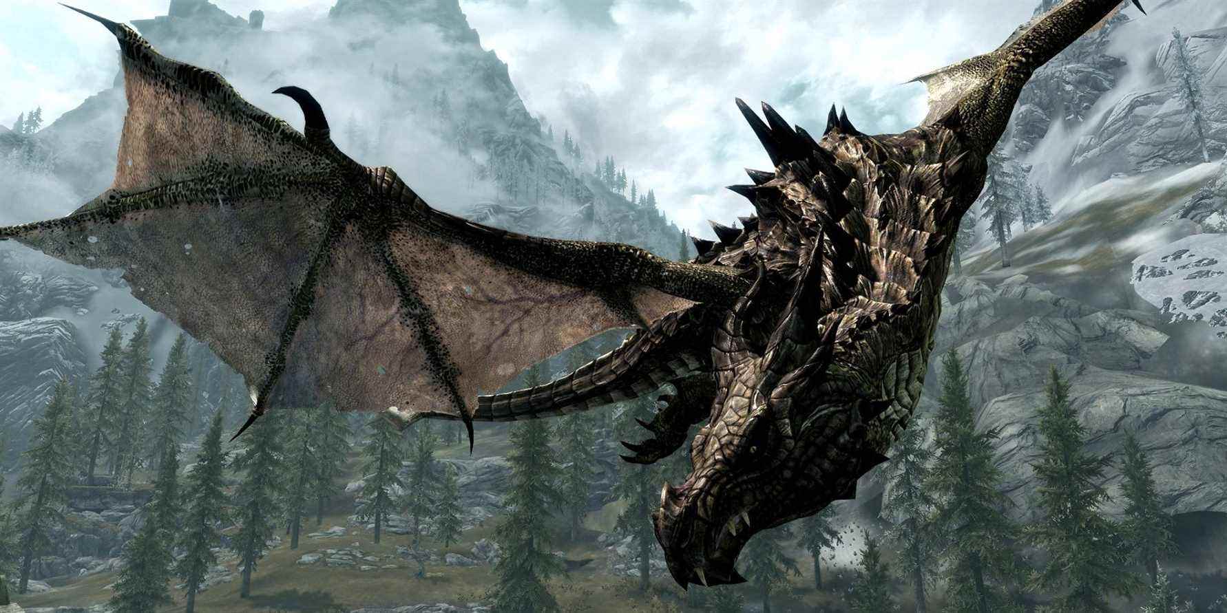 Skyrim NPC Incertain Dragons existent en se tenant à côté de Massive Dead Dragon
