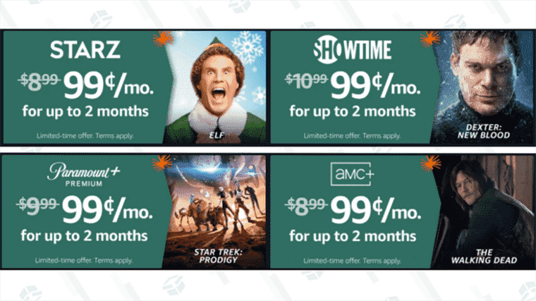 Une affaire trop bonne pour les jeux de mots : certains services de streaming coûtent 0,99 $/mois sur Prime Video Today