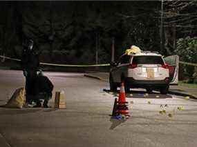 La scène dans le bloc 1600 de Chickadee Place à Coquitlam, où une fusillade a été signalée le samedi 4 décembre 2021.