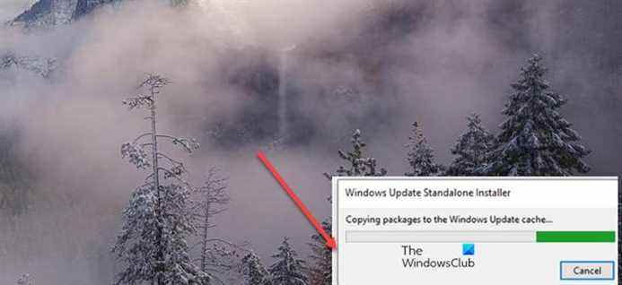 Windows Update bloqué lors de la copie des packages dans le cache de Windows Update