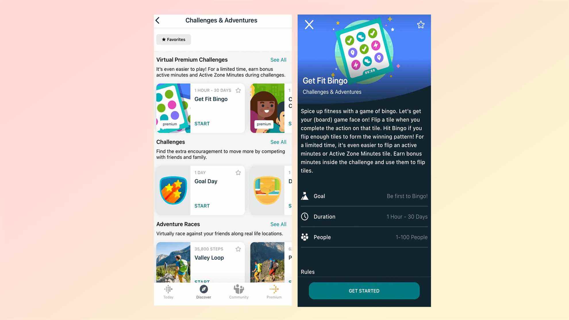 Une photo des défis Fitbit Premium