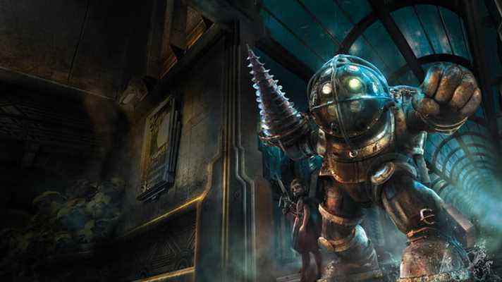 Un Big Daddy se tient debout dans Bioshock.