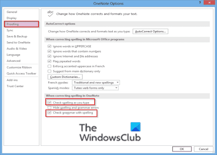 Le correcteur orthographique OneNote ne fonctionne pas