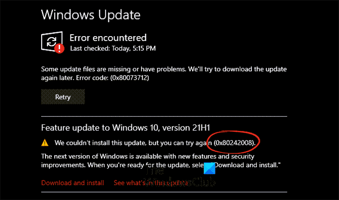 Correction du code d’erreur de mise à jour Windows 0x80242008