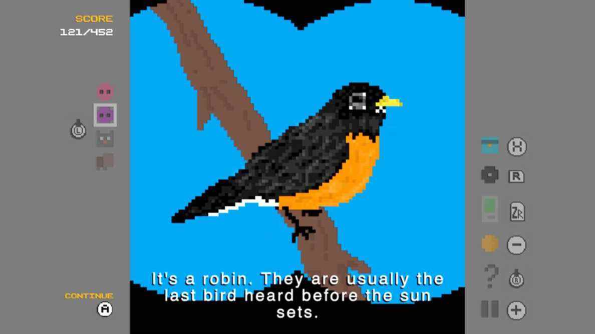 un pixel robin sur une branche, avec un fond bleu