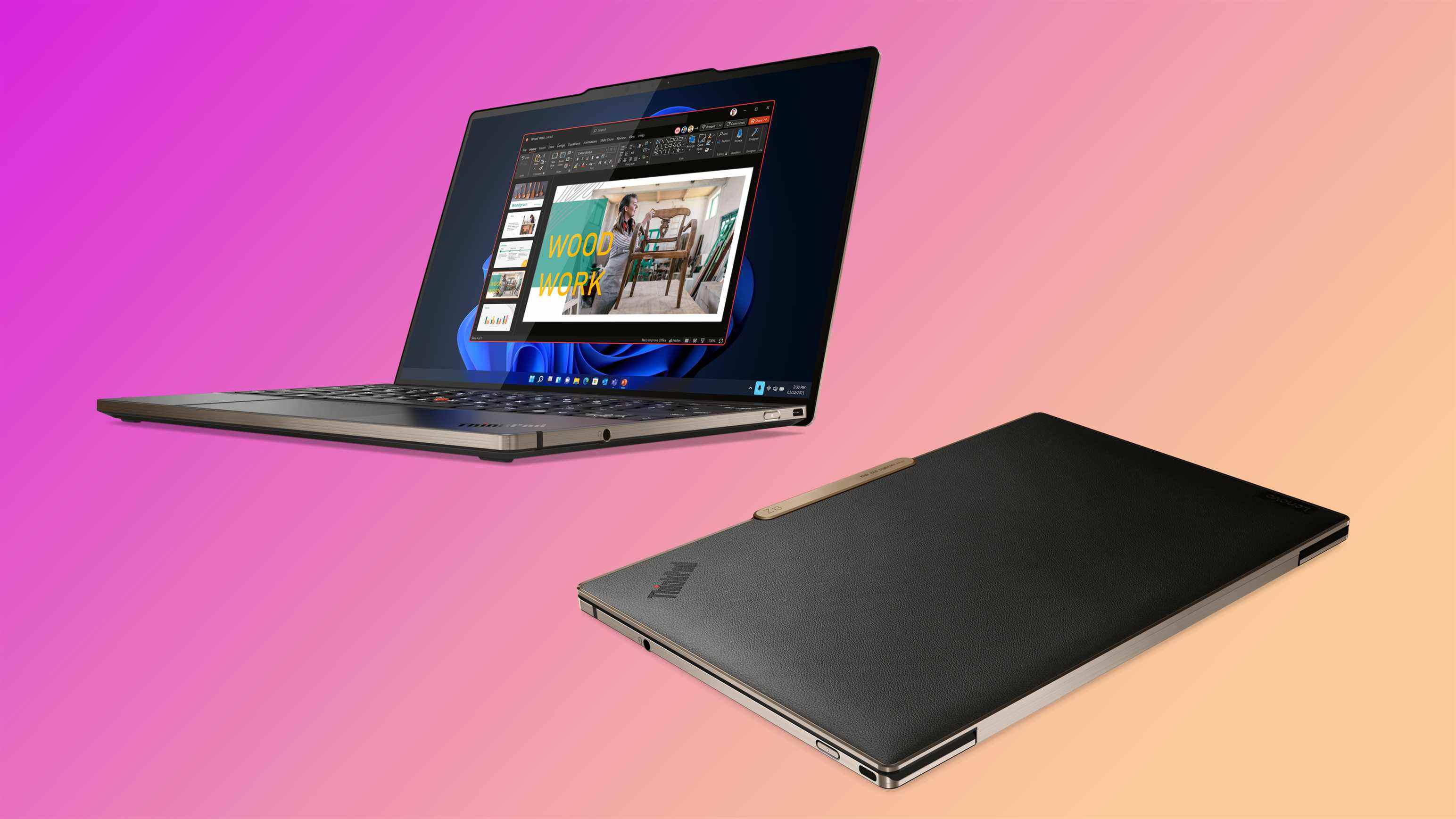 Lenovo ThinkPad Z13 et ThinkPad Z16 sur fond pastel