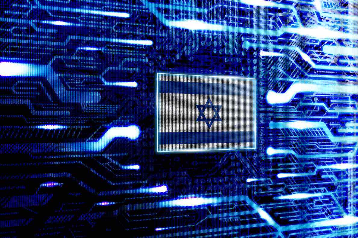 Israël, drapeau officiel national de l'État de Jérusalem dans un monde technologique informatique