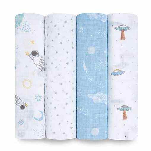 aden + anais essentials pack de 4 couvertures à emmailloter Explorers en bleu