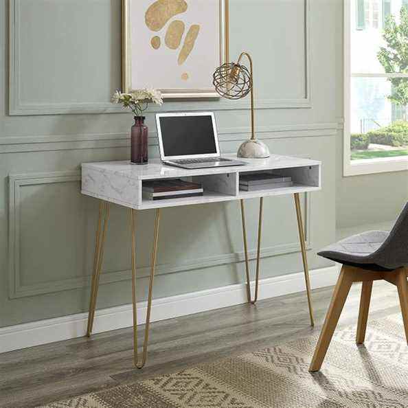 Bureau d'ordinateur Athena en marbre blanc Novogratz 