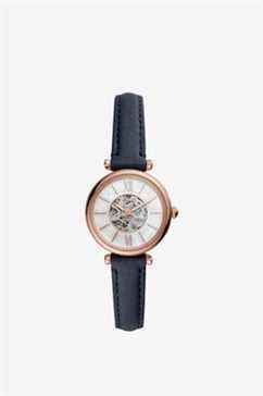 Fossil Carlie Mini Montre à quartz en acier inoxydable et cuir pour femme