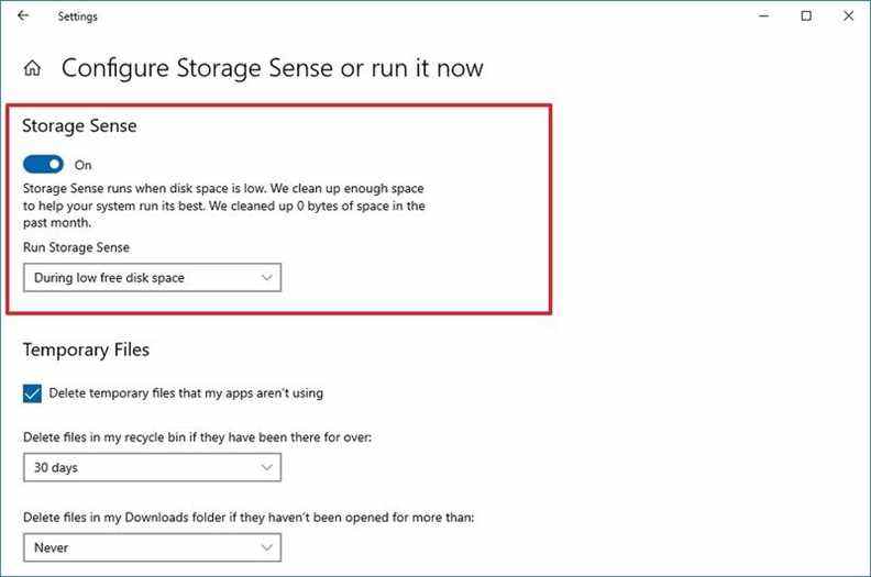 Option d'activation du sens de stockage