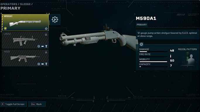 Fusil de chasse Rainbow Six Extraction M590A1 dans le menu de chargement