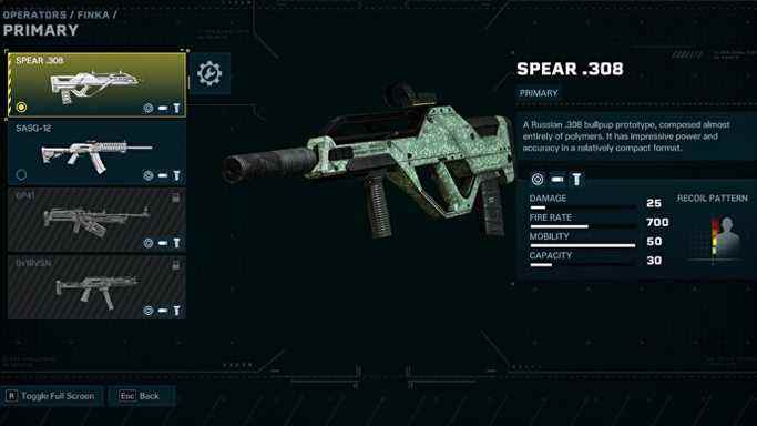 Rainbow Six Extraction Spear.308 Assault Rifle dans le menu de chargement