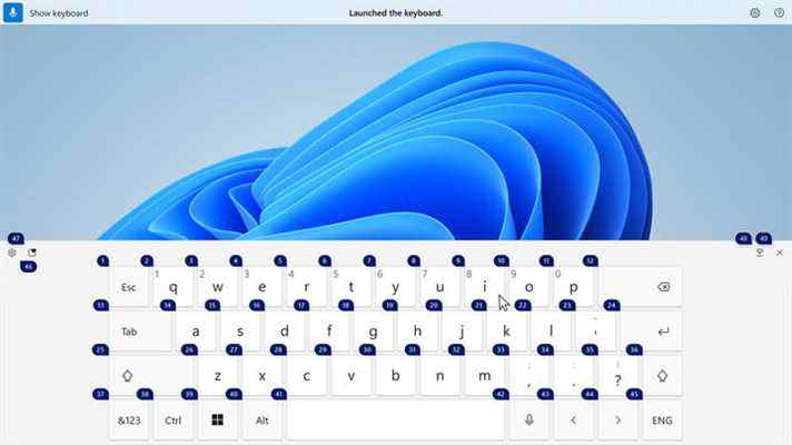 Fonction d'accès vocal au clavier tactile de Windows 11.