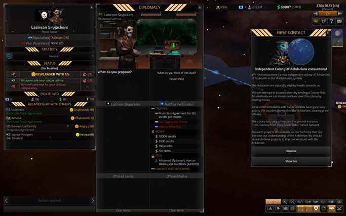 Le menu diplomatie dans Distant Worlds 2