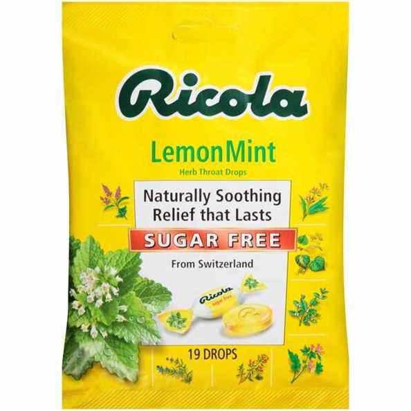 Ricola Pastilles pour la gorge aux herbes sans sucre Citron Menthe, paquet de 3