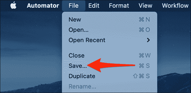 Cliquez sur Fichier > Enregistrer dans Automator. » width= »650″ height= »318″ src= »/pagespeed_static/1.JiBnMqyl6S.gif » onload= »pagespeed.lazyLoadImages.loadIfVisibleAndMaybeBeacon(this); » onerror= »this.onerror=null;pagespeed.lazyLoadImages.loadIfVisibleAndMaybeBeacon(this); »/></p>
<p>Vous verrez une invite de sauvegarde dans Automator. Ici, tapez un nom pour votre action rapide et cliquez sur « Enregistrer ». Ce nom apparaîtra lorsque vous utiliserez cette action, utilisez donc quelque chose de descriptif. Nous allons utiliser « PDF en JPG ».</p>
<p><img loading=