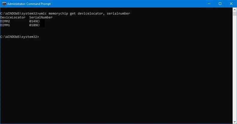 Commande du numéro de série de la RAM de Windows 10