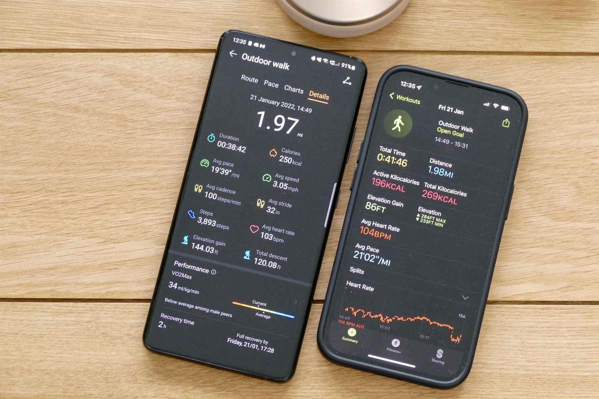 Comparaison des données entre l'application Huawei Health et Apple Fitness.