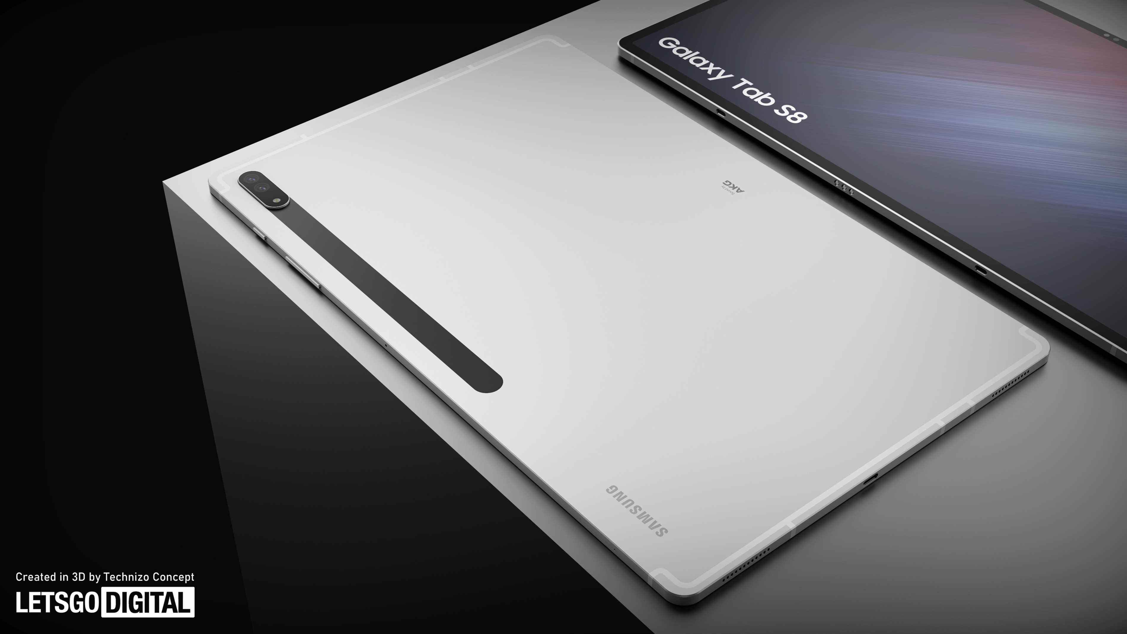 Un rendu non officiel de l'arrière du Samsung Galaxy Tab S8, en gris