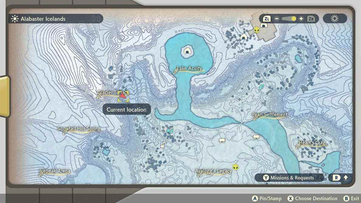 Une carte montrant où le bois apparaît dans les Islande d'albâtre dans Pokémon Legends: Arceus