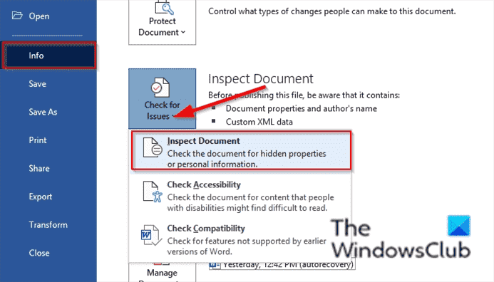 Comment inspecter des documents dans Word à l’aide de l’Inspecteur de document