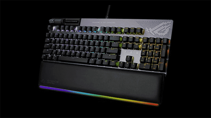 Le clavier de jeu Asus ROG Strix Flare II Animate sur fond noir.