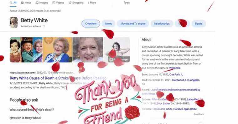 Google célèbre l’anniversaire de Betty White avec un œuf de Pâques à la recherche