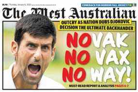 Couverture de Novak Djokovic de The West Australian.