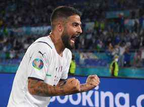 L'Italien Lorenzo Insigne célèbre son troisième but contre la Turquie le 11 juin 2021 au Stadio Olimpico de Rome.