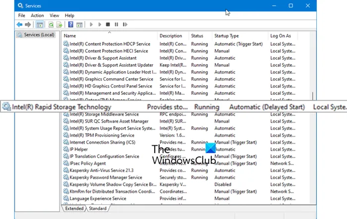 Le service de technologie Intel Rapid Storage ne fonctionne pas