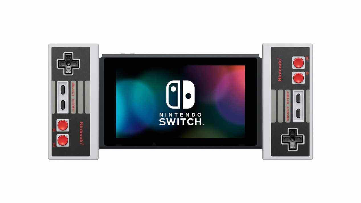 Manettes Switch Online NES ancrées dans une Switch portable