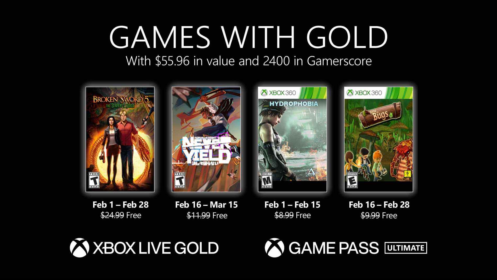 
      Les jeux gratuits Xbox Live Gold pour février 2022 annoncés    
