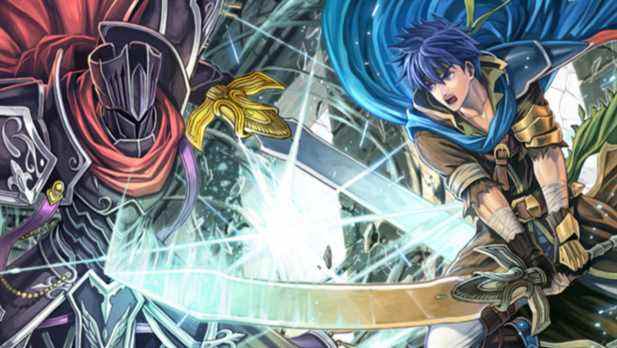 Une image d'Ike et de Black Knight se battant, de Fire Emblem: Path of Radiance.