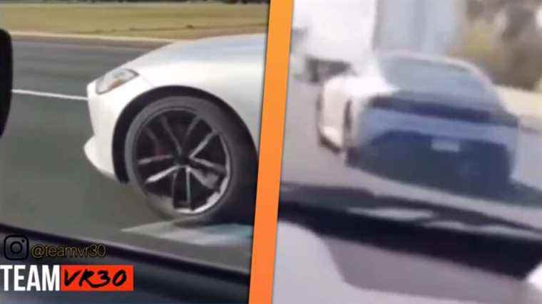 Regardez une Nissan Z Prototype 2023 Gap une Subaru WRX STI sur l’autoroute