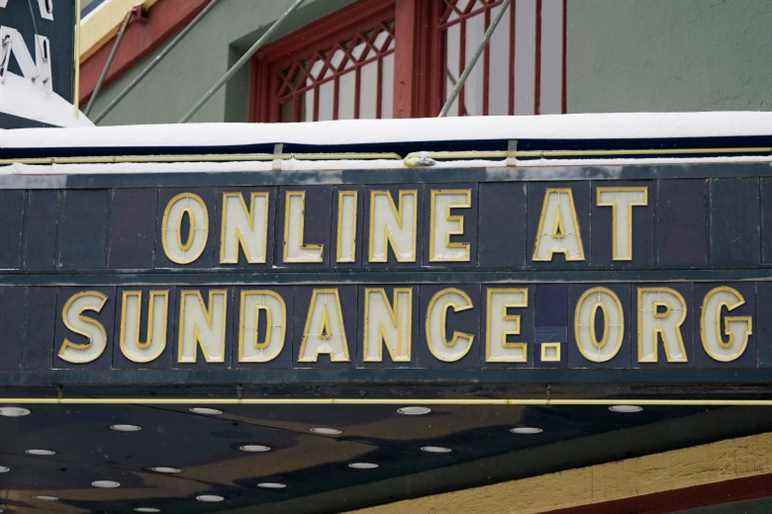 The marquee of the Egyptian Theatre is shown Thursday, Jan. 28, 2021, in Park City, Utah. The pandemic has transformed the annual Sundance Film Festival into a largely virtual event, canceling in-person screenings in Utah this year. (AP Photo/Rick Bowmer)